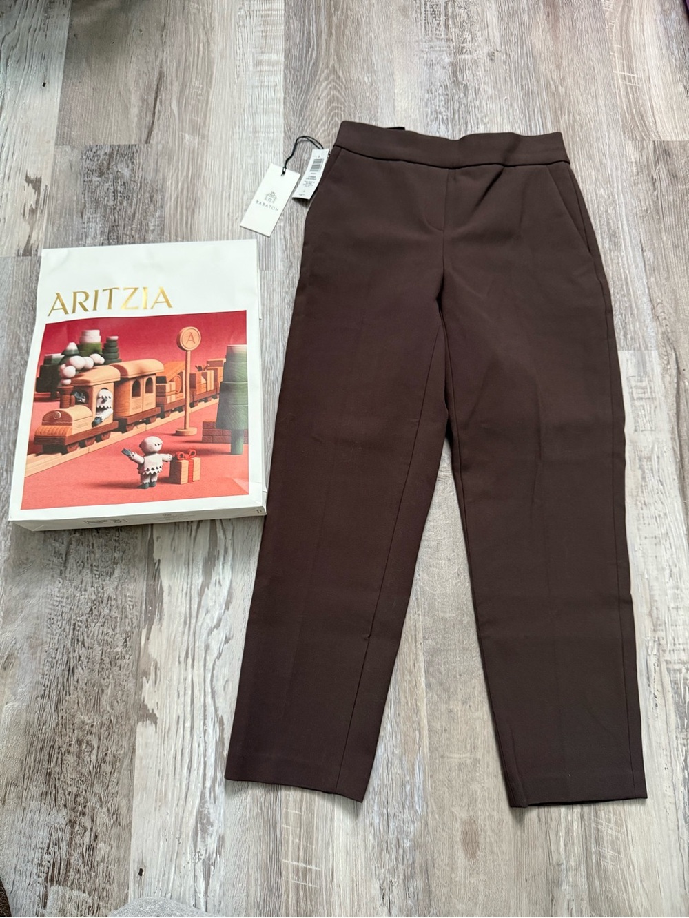 Babaton Dark Brown Straight-Leg Ponte Pants